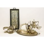 A silver-plated tray and mixed silver-plated wares
