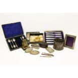 A small Victorian silver cigarette case, together with two small pin dishes, silver teaspoons, etc