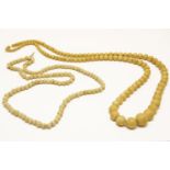 An early 20th century single row graduated ivory bead necklace, and a single row graduated bone bead