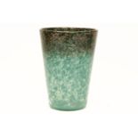 A green and black Monart vase, of circular tapering form, with aventurine inclusions around the rim,