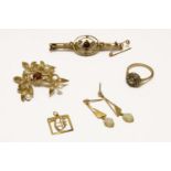 A 9ct gold single stone pyrope garnet and cultured pearl spray brooch, a Victorian gold garnet and