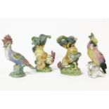 Two parrot ornaments, and two cockerels, Eckert and Czechoslovakian (4)