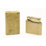 A gold lighter with basket effect weave design, marked 750, and a 9ct gold Colibri Minigas lighter