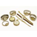 A collection of watches, to include a rolled gold Limit no.2 pocket watch, white dial, Roman