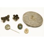 A collection of costume jewellery, to include a rolled gold and paste stone oval locket, a French