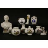 Ten pieces of Nelson related crested ware by Goss, Grafton, Wedgwood, Arcadian etc, the largest 13.