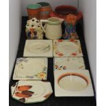 A quantity of Shelley and Clarice Cliff ceramics, including vases, plates and posy holders etc