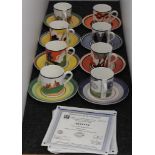 Eight Clarice Cliff 'Cafe Chic' coffee cups and saucers