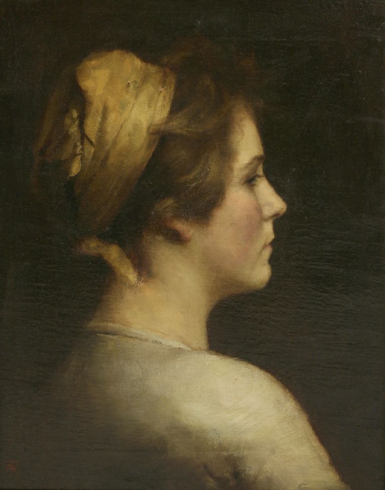 H...M...Plews (late 19th century)STUDY OF A WOMAN, HEAD AND SHOULDERS, WITH A GOLD HEADSCARFSigned - Image 3 of 6