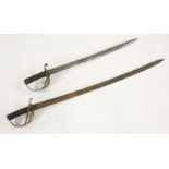 Two cavalry swords, (no scabbard), 77cm and 97cm