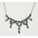 A Georgian style silver turquoise fringe paste stone Riviere necklace