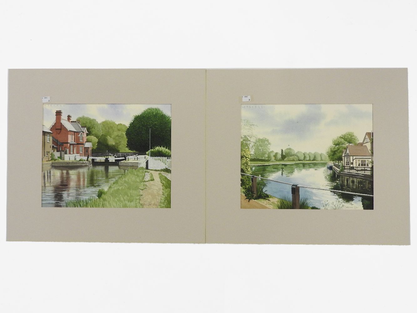 John Stockle (Modern British)Two watercolour and gouache studies 'Enfield Lock, Enfield' and '