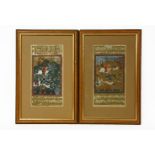 A pair of Northern Indian 'Moghul' paintings depicting hunting scenes, 29 x 15cm