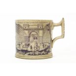 A pottery commemorative tankard, c. 1830, printed with 'Entrance to the Liverpool & Manchester
