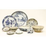 A collection of Chinese blue and white bowls, and plates