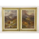 C.H.Oswald, A Pair of paintings of Highland Cattle in a mountain landscape, oil on canvas, each 76 x