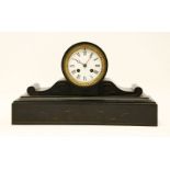 A Victorian black slate mantel clock, 40cm wide and a jardiniere