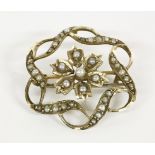 A gold split pearl floral spray brooch, marked 9ct2.17g