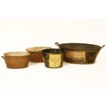 Four toleware twin handled pans