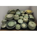 A quantity of celadon glazed ceramics by Peter Venning, to include boxes and covers, bowls, vases,