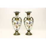 A pair of early 20th century French majolica vases, 38cm high