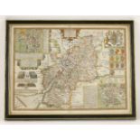 John Speede GLOUCESTERSHIRE hand-coloured map, and double glazed,38 x 51cm