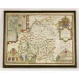 John SpeedeTHE COUNTIE WESTMORLAND hand-coloured map, and double glazed,38 x 50cm