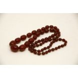 A cherry amber bead necklace, 69 grams