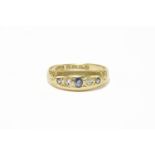 An 18ct gold five stone graduated sapphire and diamond ring, Chester 19132.26g