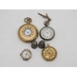 A Continental yellow metal pocket watch, stamped 18k, a Continental white metal pocket watch,