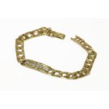 A 9ct gold curb link identification bracelet, with applied white gold cubic zirconia set cross to