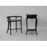 An Edwardian inlaid mahogany stool, and a square occasional table, with cabriole legs (2)