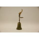 A Lorenzl cold painted bronze and ivory figure of a dancer, on a green onyx base, signed to base,