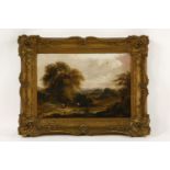 Attributed to Benjamin Barker of Bath (1776-1838)FIGURES AND CATTLE IN A WOODED LANDSCAPEOil on