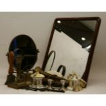 A brass bugle with braided grip, together with two Coalport porcelain burners in the form of