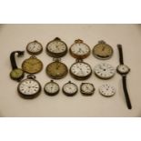 A box of Victorian and later pocket and wrist watches, some silver examples