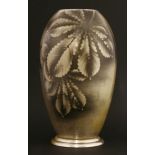 An Art Deco Ikora metal dinanderie vase, with an horse chestnut design, stamped marks, 30cm high