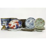 A collection of oriental and Chinese items, a pair of blue and white vases, celadon and white