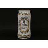 An Italian in glazed drug jar, late 19th century inscribed 'R Dulca Mar', within an oval