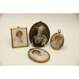 Four printed miniatures, early 20th century, three oval, tallest image 9cm