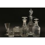 Glassware including decanters, glasses, etched carafe, preserve jars, etc.