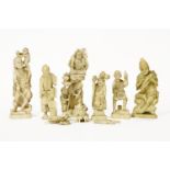 A collection of Japanese ivory okimono 19/20th century, of various different figures, immortals,