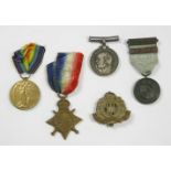 A WWI medal group consisting of a 14/15 star, a Great War medal and a 14/18 medal, each awarded to