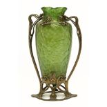 An Art Nouveau green glass vase, in WMF style mounts