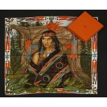 An Hermès silk scarf,'Wa 'Ko-Ni', olive-brown printed with an image of a North American Indian