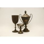 Three silver trophy cups. one by Charles Boyton, London 1949, with facsimile signature. Tallest