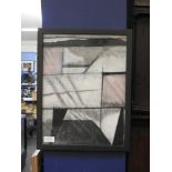 A contemporary abstract monochrome charcoal study, unsigned, together with an abstract mixed media