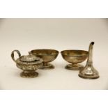 Four Georgian silver items: a pair of oval salts, by John Wakelin & William Taylor, London 1821, a