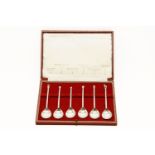 A cased set of six spoons with ornate tops, London 1969