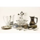 A silver plated cruet and similar items